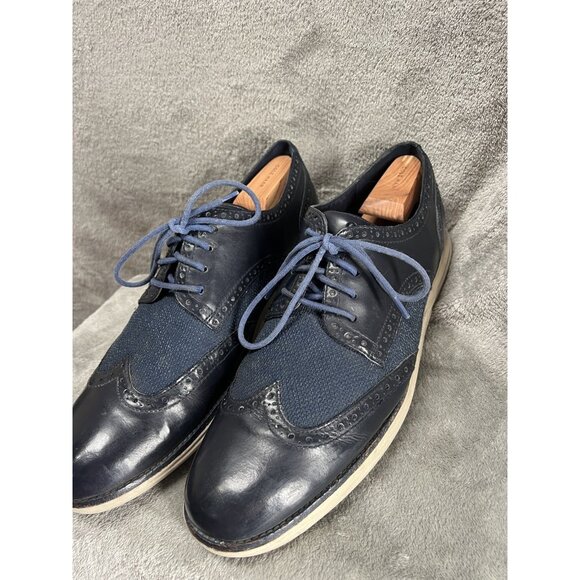 Cole Haan Other - Cole Haan Shoes Men Sz 13 Navy Blue Grand Shortwing Wingtip Wing Oxfords Denim